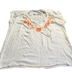 #64 Kevingston Mujer white Floral Sleeveless Blouse Top Women Size 3 embroidered